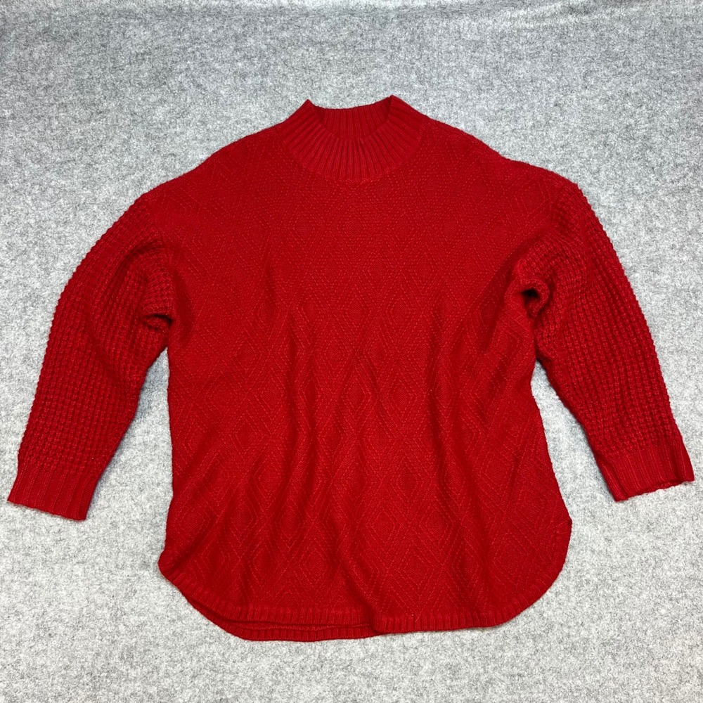 Coldwater Creek Red Diamond Knit Mock Neck‎ Sweater Pullover Women 1X